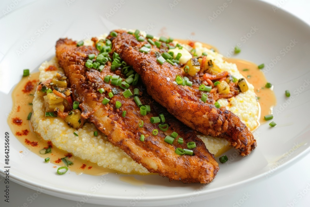 Catfish Fillets on a Bed of Creamy Polenta with Chives Catfish Fillets on a Bed of Creamy Polenta with Chives