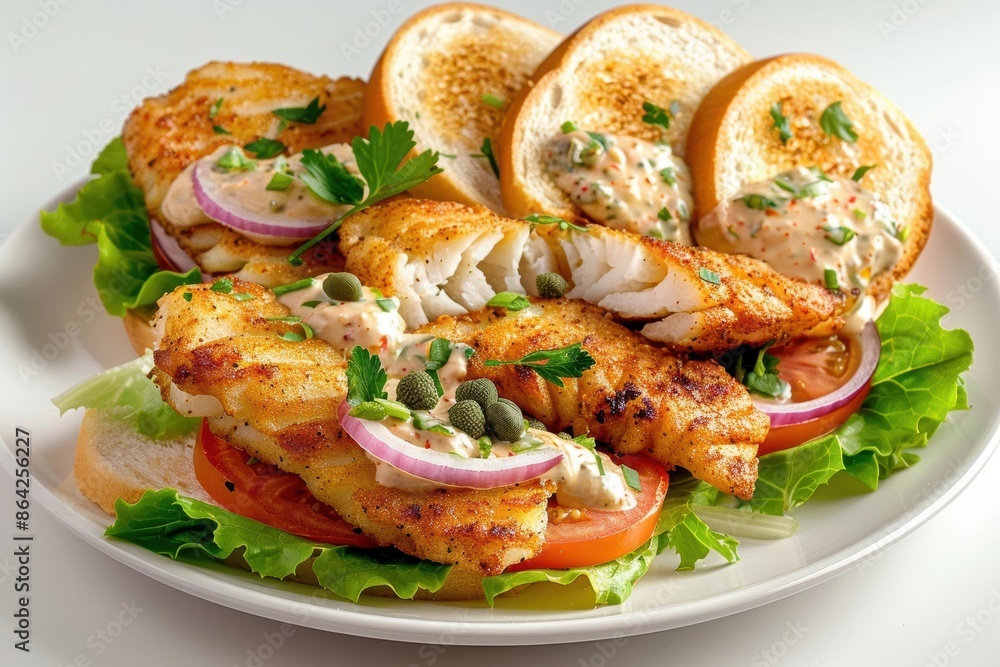 Cajun Catfish Sandwich with Crispy Fillets and Juicy Tomatoes Cajun Catfish Sandwich with Crispy Fillets and Juicy Tomatoes