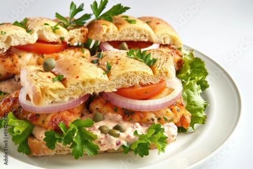 Cajun Catfish Sandwich with Creamy Remoulade and Vibrant Veggies