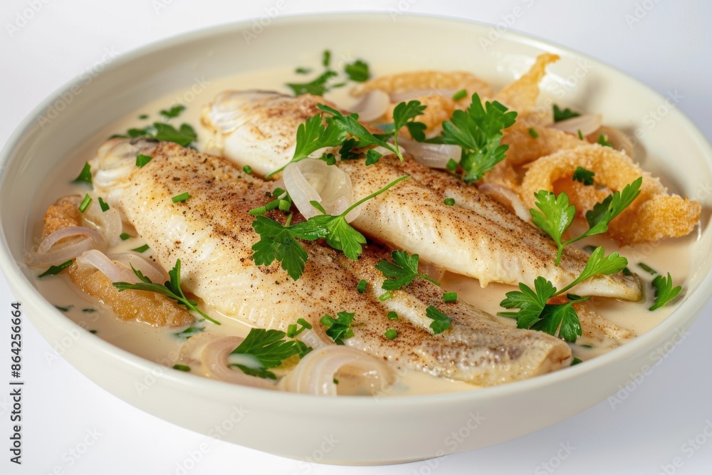 Delectable Catfish in Creamy Buttermilk Sauce with Fresh Parsley Sprigs Delectable Catfish in Creamy Buttermilk Sauce with Fresh Parsley Sprigs