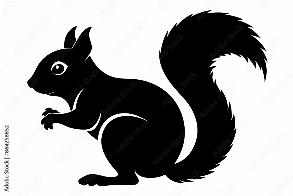 Squirrel black silhouette vector, sitting squirrel black silhouette Illustration, isolated black silhouette of a Squirrel collection, Squirrel Vector