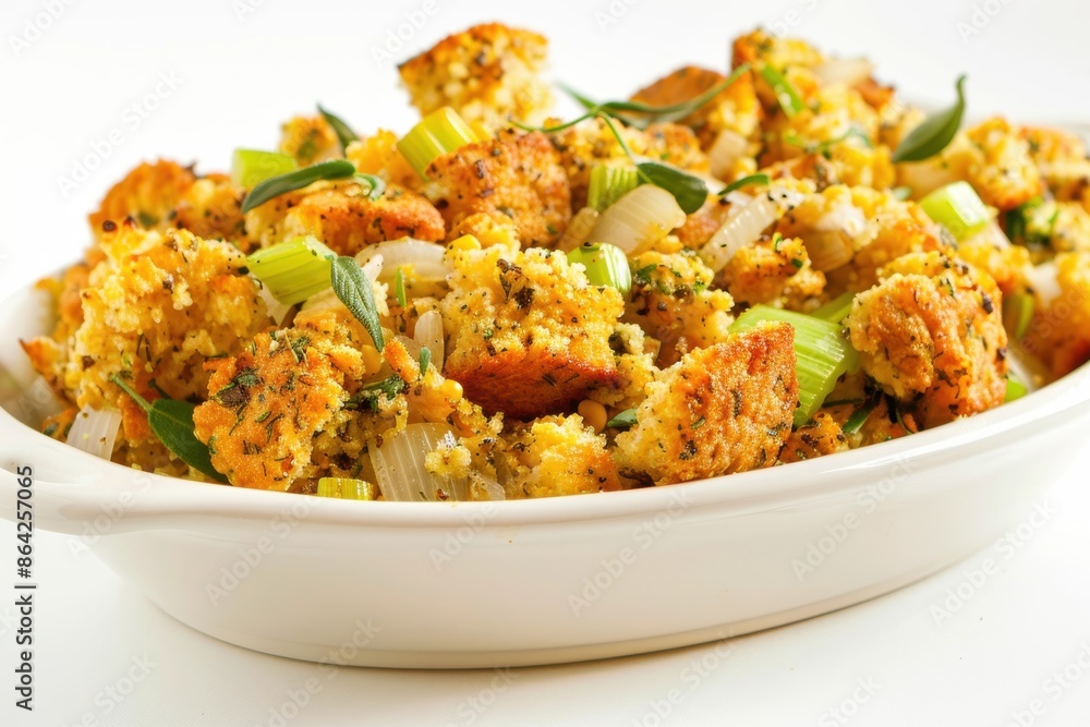 Sweet and Savoury Cornbread Dressing in Ceramic Dish Sweet and Savoury Cornbread Dressing in Ceramic Dish