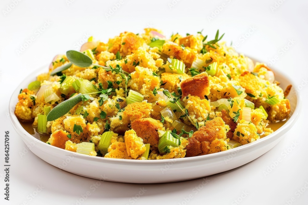 Comforting Cornbread Dressing with Robust Flavors and Earthy Sage