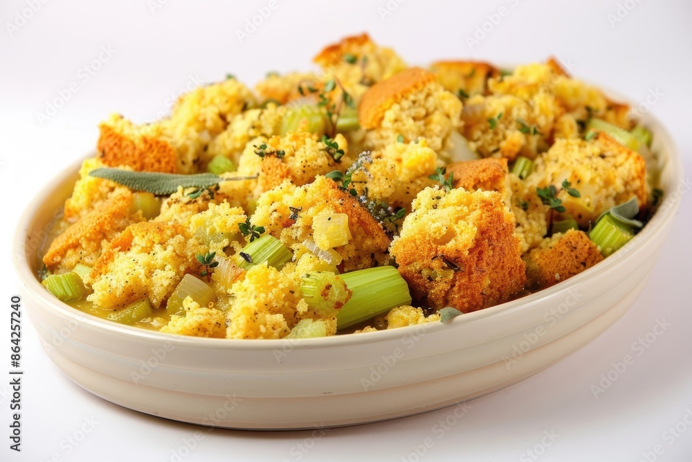 Delicate Herbs and Melted Butter Adorn Catherine's Cornbread Dressing Delicate Herbs and Melted Butter Adorn Catherine's Cornbread Dressing