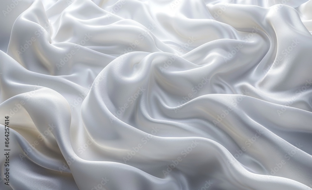 Fototapeta premium Fabric textile Background. White color. 3D render of white silk fabric with waves