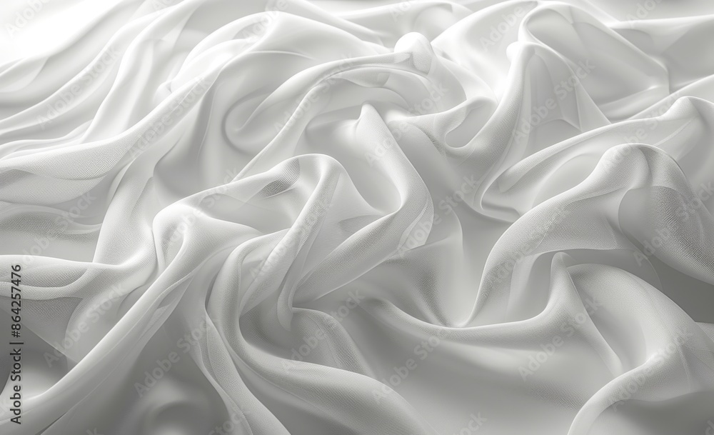 Obraz premium Fabric textile Background. White color. 3D render of white silk fabric with waves