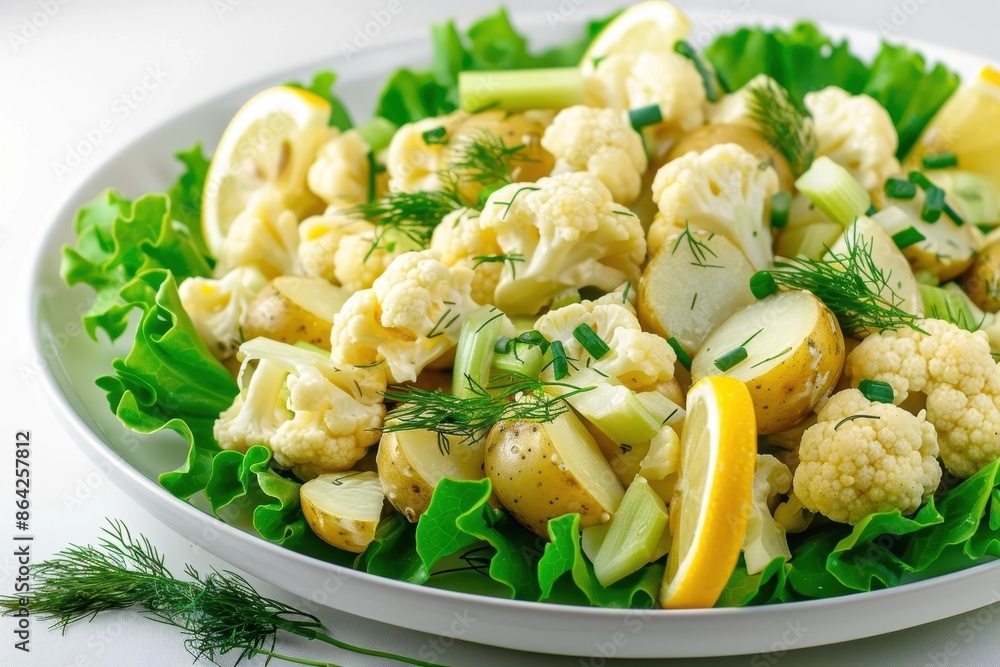Colorful Cauliflower and Potato Salad with Crisp Celery and Dill Colorful Cauliflower and Potato Salad with Crisp Celery and Dill