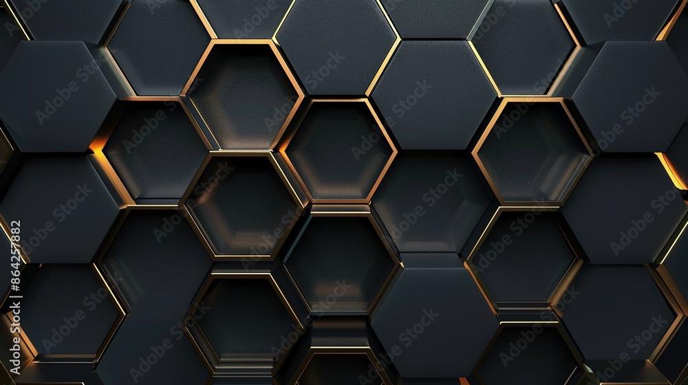 abstract background with 3d hexagons and gold strip light abstract background with 3d hexagons and gold strip light