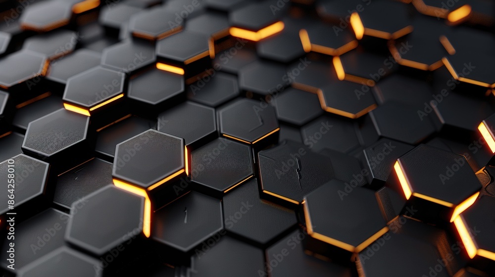 abstract background with 3d hexagons and gold strip light abstract background with 3d hexagons and gold strip light