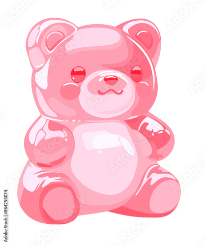 Pink gummy bear. Jelly bear fruit gummy. Vector isolated illustration