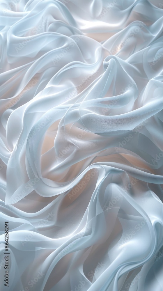 Obraz premium Fabric textile Background. White color. 3D render of white silk fabric with waves