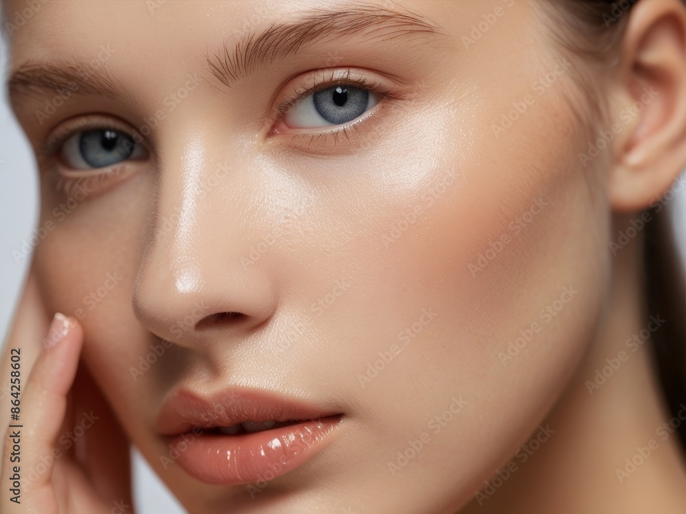 portrait of beautiful young woman with clean face, minimal nude makeup, skin care, female face portrait of beautiful young woman with clean face, minimal nude makeup, skin care, female face
