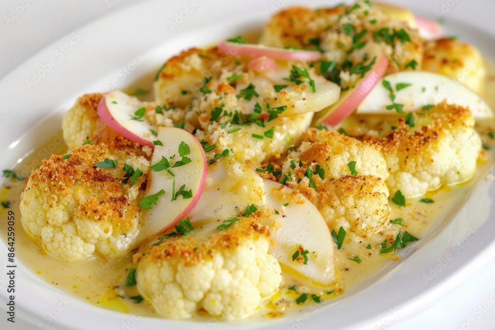 Cauliflower Gratin with Creamy Garlic Sauce and Buttered Crust Cauliflower Gratin with Creamy Garlic Sauce and Buttered Crust