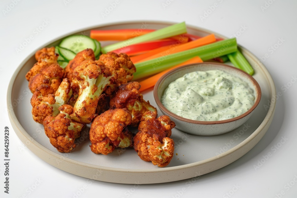 Fototapeta premium Crispy Cauliflower Hot Wings with Buttermilk Ranch Dipping Sauce