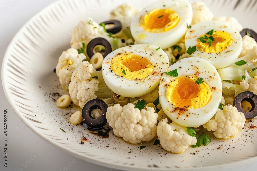 Fresh Cauliflower Huevos Salad with Aromatic Marinated Florets and Sliced Olives Fresh Cauliflower Huevos Salad with Aromatic Marinated Florets and Sliced Olives