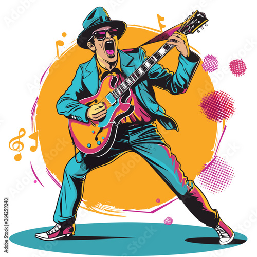 Guitar player. Pop art retro vector illustration vintage kitsch