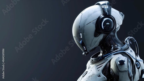 Artificial Intelligence Robot Listening with Headphones © Andrii 