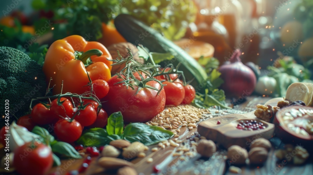 Close-Up of Vibrant Assortment of Healthy Food on Rustic Wooden Table
Close-Up of Vibrant Assortment of Healthy Food on Rustic Wooden Table
