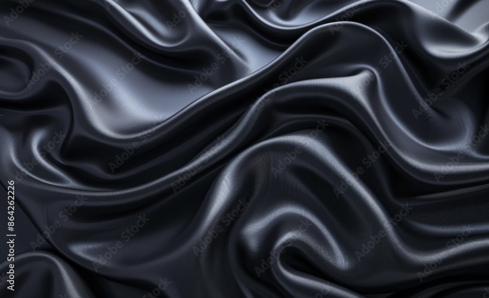 Black Satin Fabric with Wavy Folds Background. Black Satin Fabric with Wavy Folds Background.