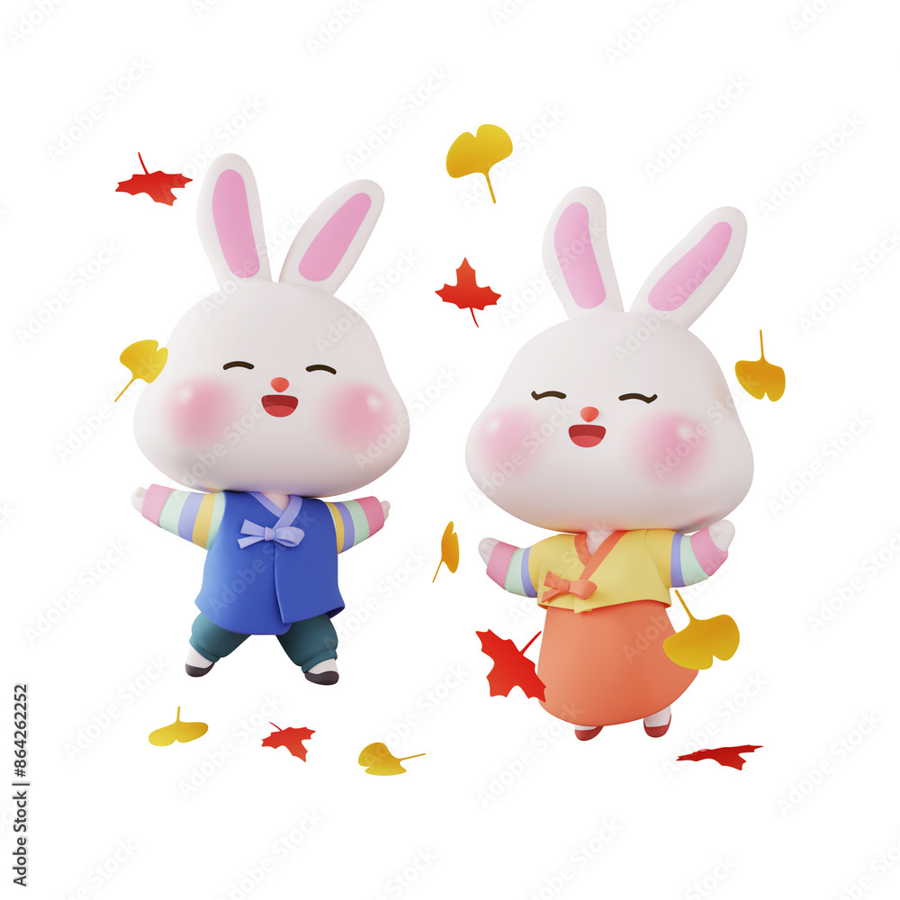 Obraz premium 3D 추석 토끼 캐릭터 일러스트