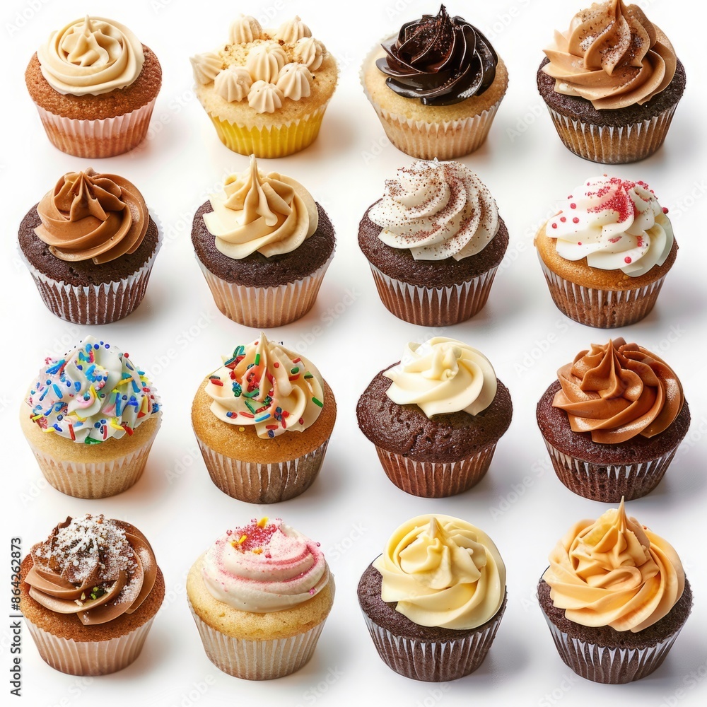Delightful Array of Cupcakes: A Mouthwatering Display of Diverse Fillings and Frostings in High-Resolution Realistic Stock Photography