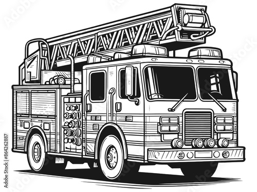 Big fire truck. Children picture, coloring book. Generative ai vector.