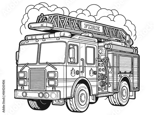 Big fire truck. Children picture, coloring book. Generative ai vector.