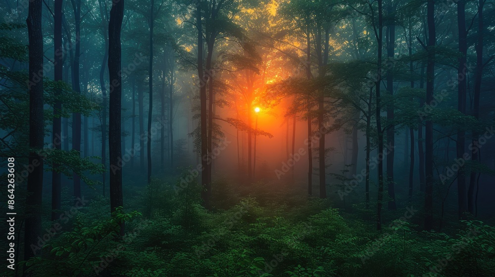 Naklejka premium Morning Light in Enchanted Woods