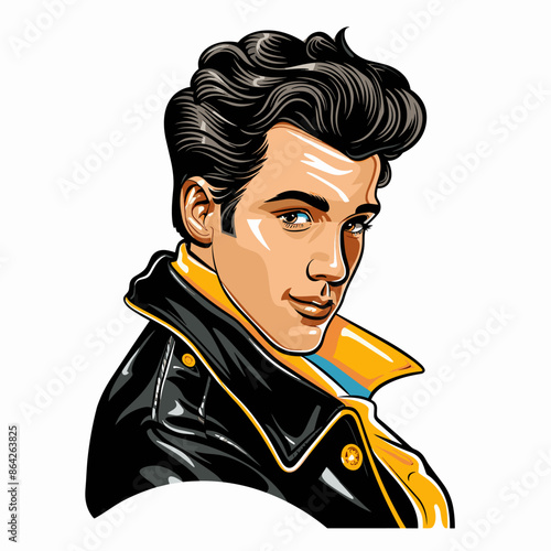 Portrait of a handsome man in a leather jacket. Vector illustration.