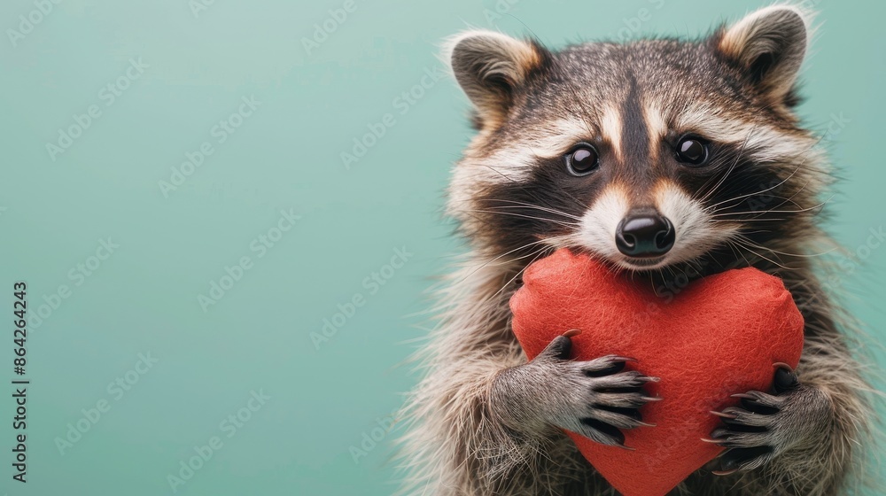 Obraz premium A raccoon holding a red heart
