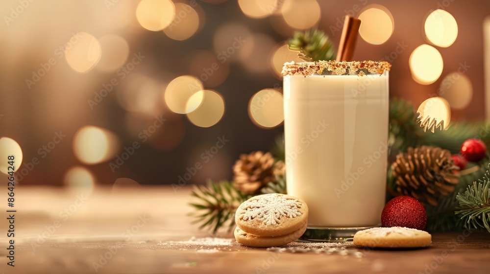 A festive holiday table with eggnog and Christmas cookies A festive holiday table with eggnog and Christmas cookies