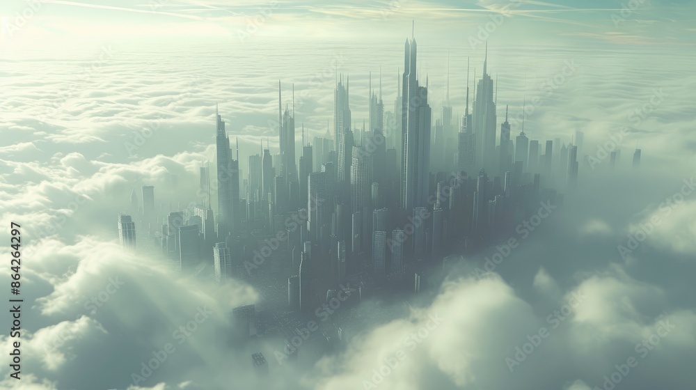 Fototapeta premium Above the Clouds: Futuristic Cityscape