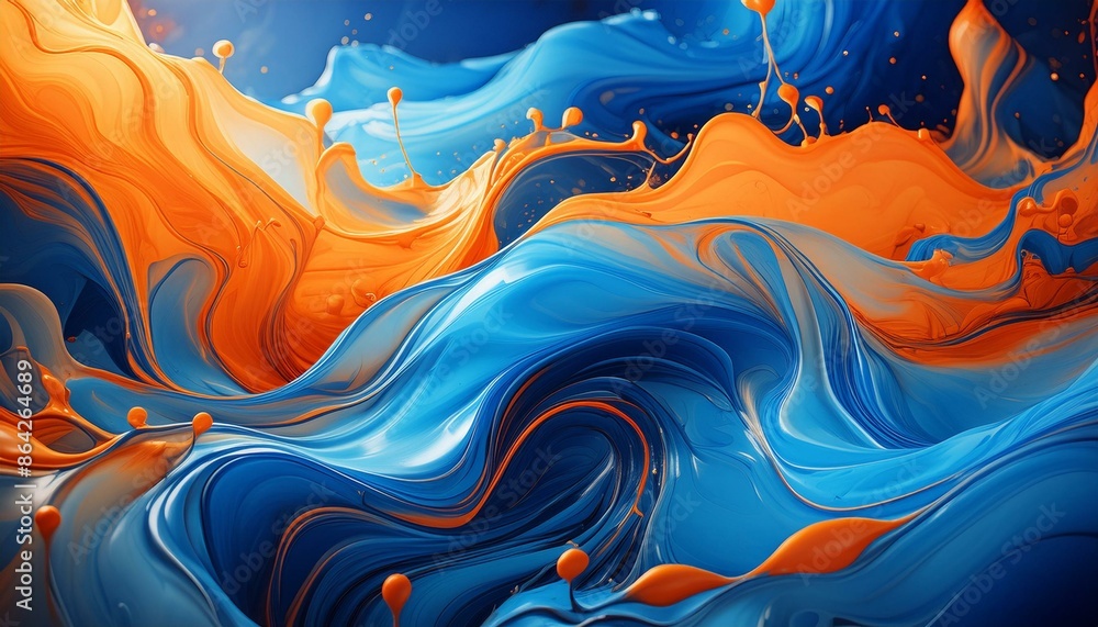 Fototapeta premium Firefly Spectacular image of blue and orange liquid ink churning together, with a realistic texture