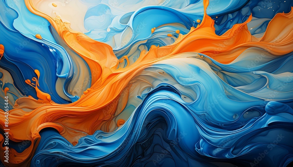 Obraz premium Firefly Spectacular image of blue and orange liquid ink churning together, with a realistic texture