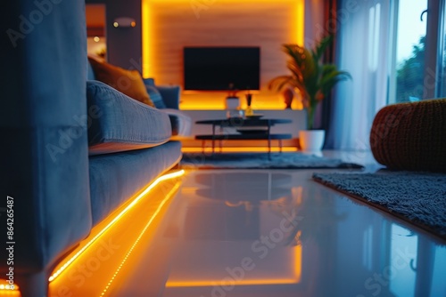 Sleek and Stylish Modern Living Room with LED Strip Lights