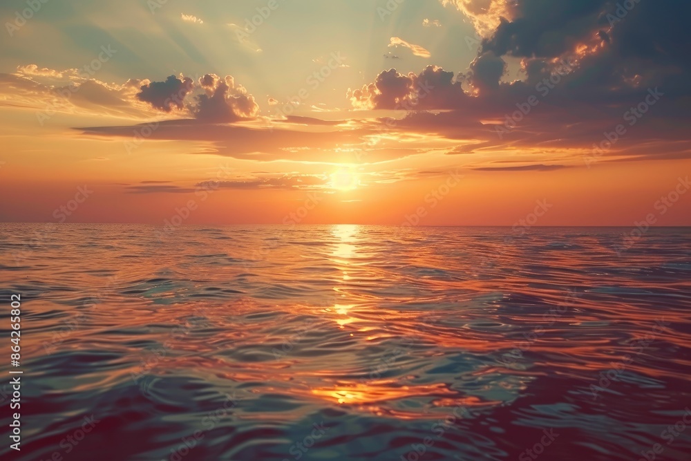 Obraz premium Sunset over surface of the beautiful Superior Lake. Creative banner. Copyspace image