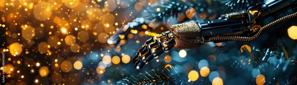 Christmas tree decorating robot in action