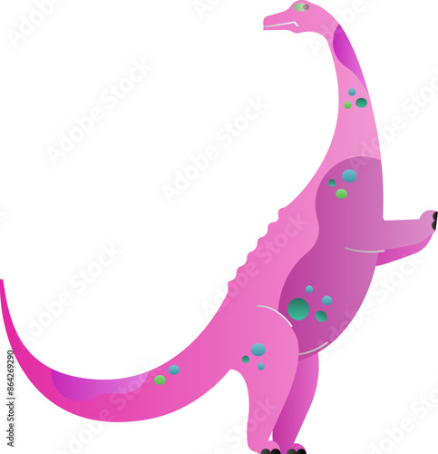 cute pink dinosaur vector illustration standing and look to back, Little Dino Triceratops Dinosaur, Cute Pastel Floral Dinosaur, Whimsical Pink Tea-Rex Cartoon Dinosaur.