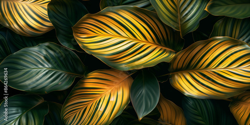 Wallpaper Mural An artistic arrangement of striped green and yellow leaves, capturing their unique patterns and natural beauty, creating a visually striking and colorful image. Torontodigital.ca