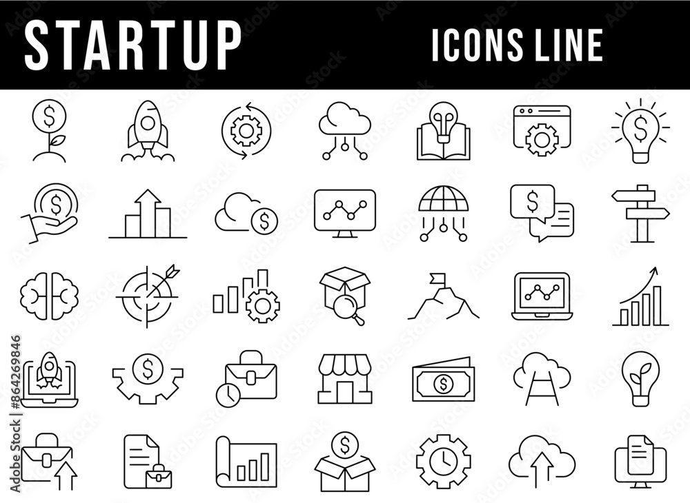 startup business icon set line editable stroke startup business icon set line editable stroke