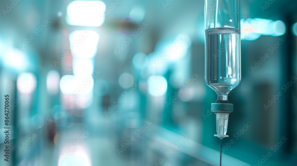 Detailed view of medical intravenous iv drip in hospital setting ...