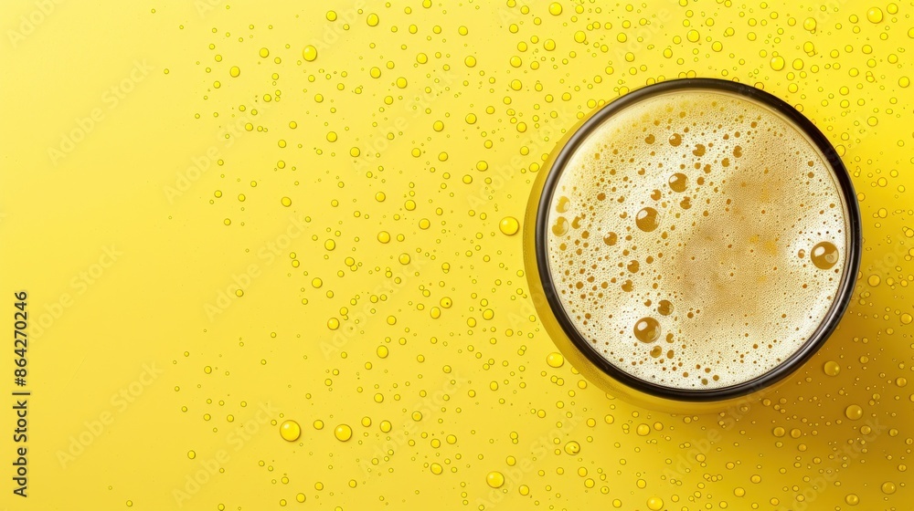 A Glass of Beer on a Yellow Background with Water Droplets A Glass of Beer on a Yellow Background with Water Droplets