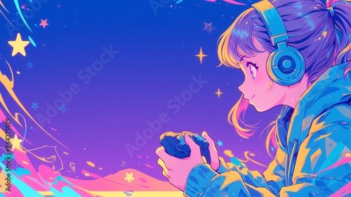eスポーツ、テレビゲームをしている若い女性のイラスト「AI生成画像」
