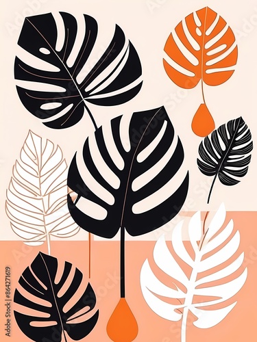 Abstract Geometric Monstera Leaves generative AI illustration	