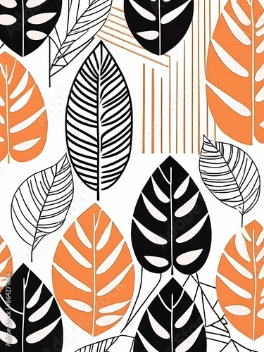 Abstract Geometric Monstera Leaves generative AI illustration	