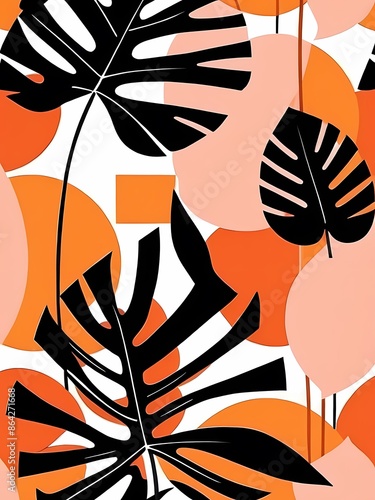 Abstract Geometric Monstera Leaves generative AI illustration	