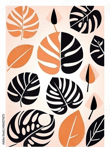 Abstract Geometric Monstera Leaves generative AI illustration	