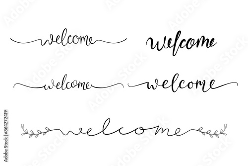 welcome text calligraphy creative illustration for wedding invitation, banners, etc