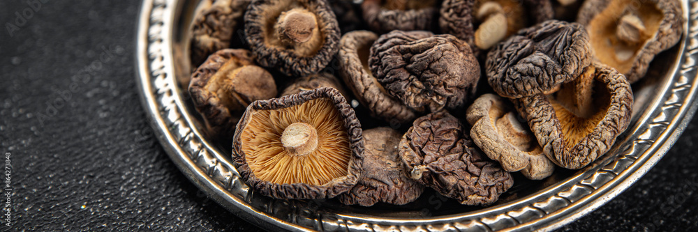 shiitake dried mushroom meal food snack on the table copy space food background top view vegetarian vegan food shiitake dried mushroom meal food snack on the table copy space food background top view vegetarian vegan food