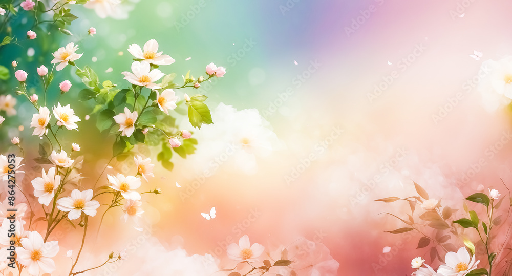 Delicate White Flowers on a Soft Pastel Background Delicate White Flowers on a Soft Pastel Background